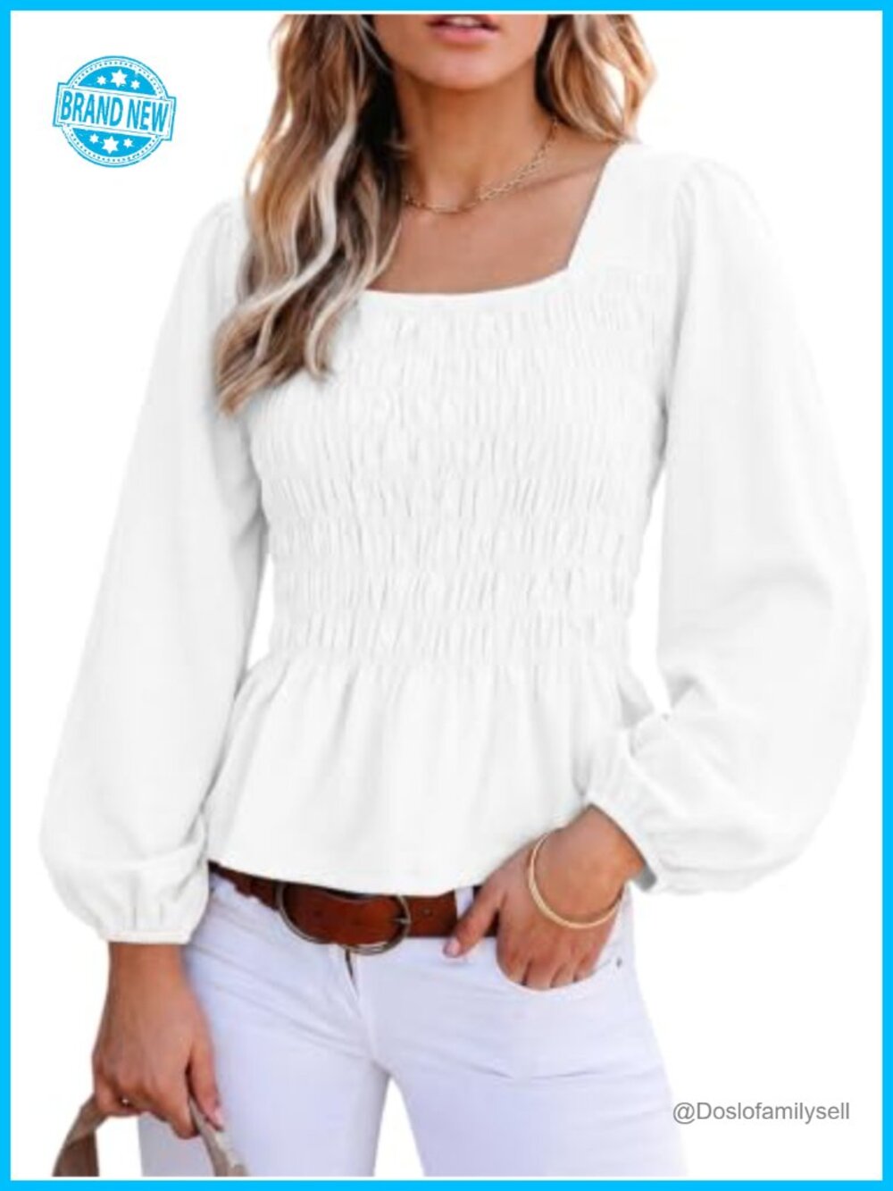 Women's Square Neck Peplum Top Smocked Puff Sleeve Blouse